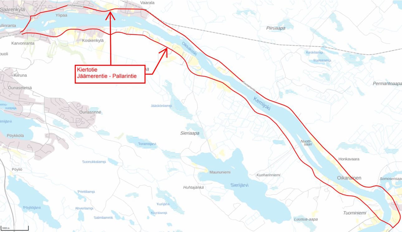 Kiertotie kulkee Oikaraisen kautta, ja sillä on mittaa jopa 34 kilometriä.
