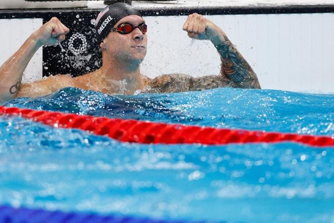 Yhdysvaltojen Caeleb Dressel oli olympia-altaan kuningas. Kuva: Lehtikuva/Odd Andersen