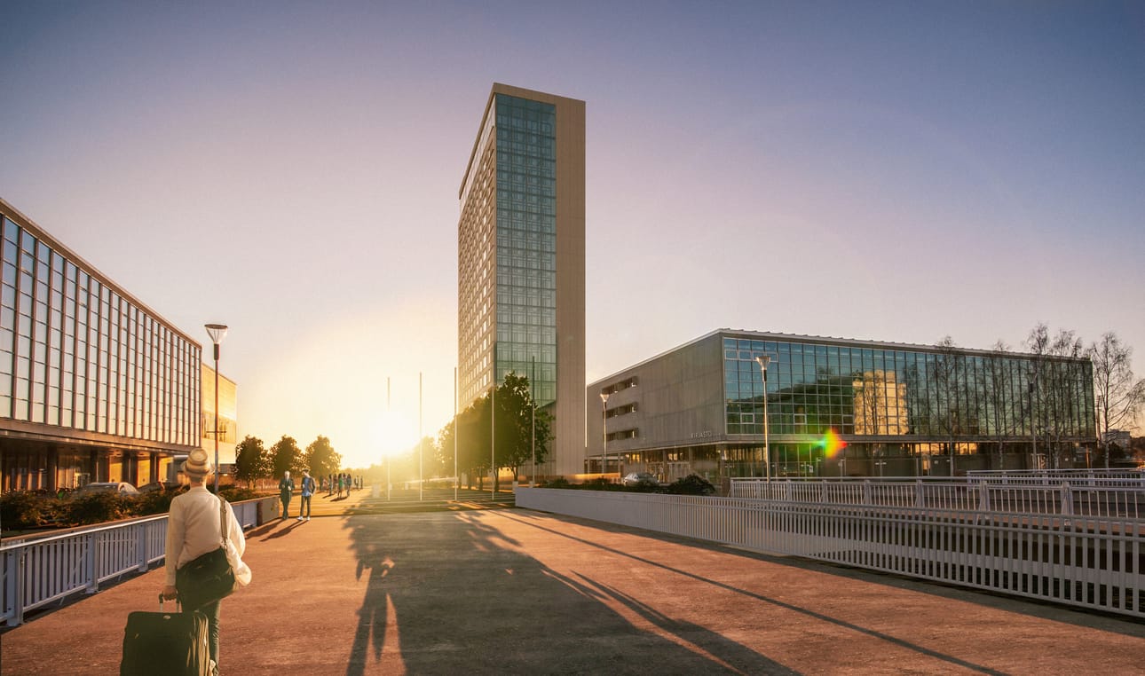 Havainnekuva Vänmanninsaareen suunnitellusta tornihotellista.