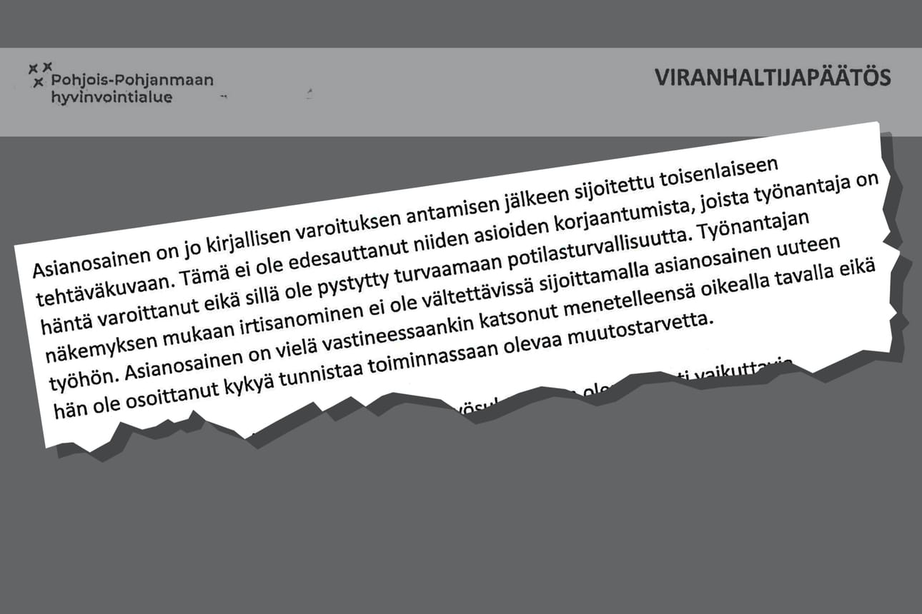Poiminta päätöksestä, jolla Ala-Aho irtisanottiin.