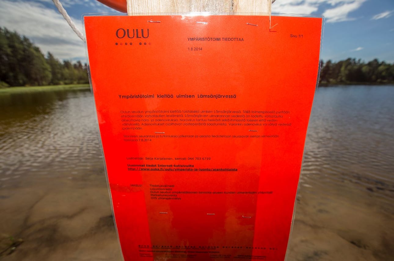 Punaiset uinnin kieltävät taulut pysyvät Lämsänjärvellä ainakin lähipäivien ajan.