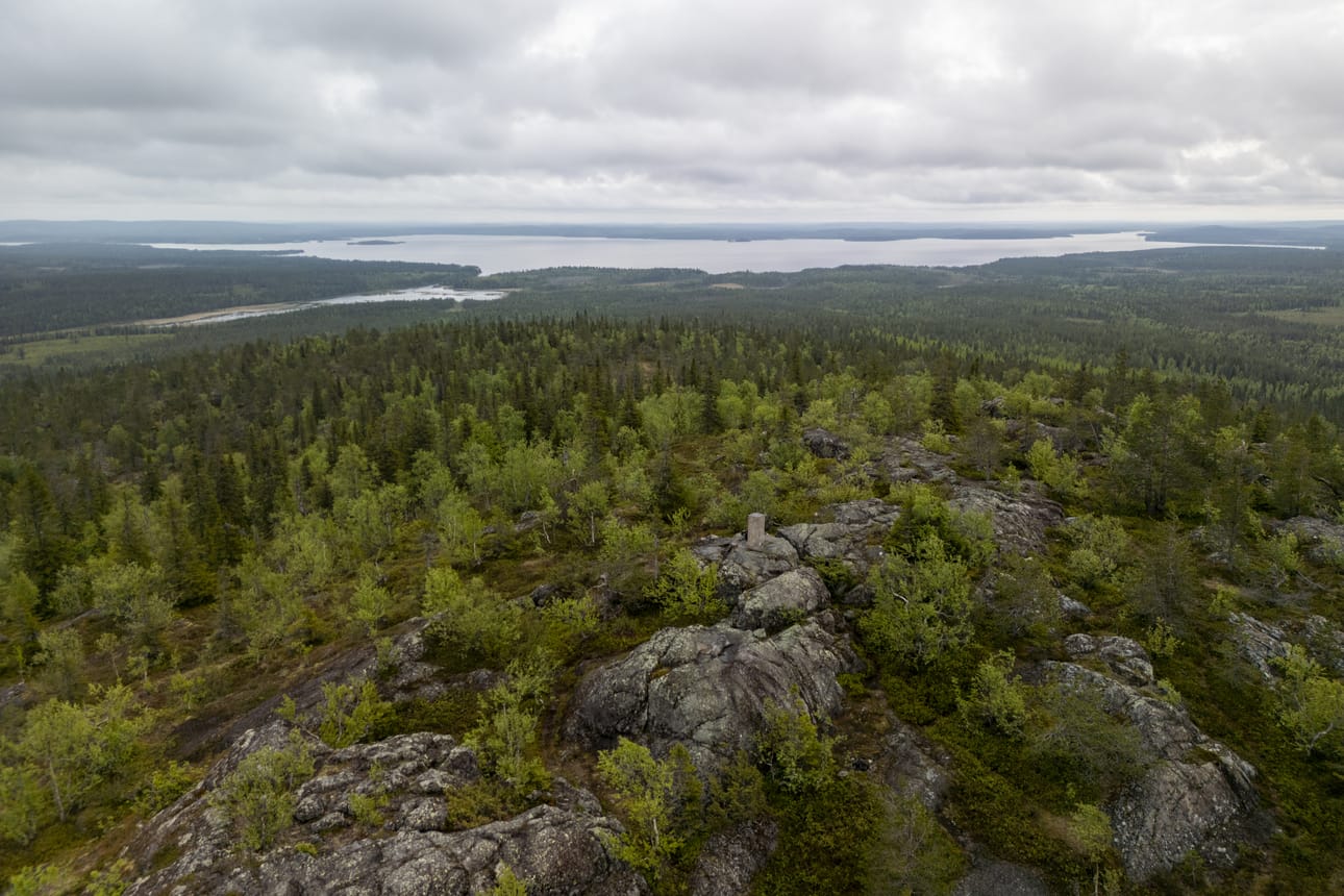 Kiistelty Hoikanvaaran alue on kuvassa siintävän Kostonjärven takana, kuvassa oikeassa reunassa. Kuva on otettu Pyhityksen kohdalta kesäkuussa 2026.