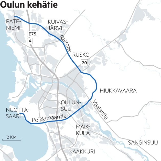 Raitotien jatkon avaaminen viimeistelee Ouluun oman kehätien.
