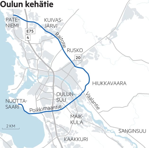 Raitotien jatkon avaaminen viimeistelee Ouluun oman kehätien.