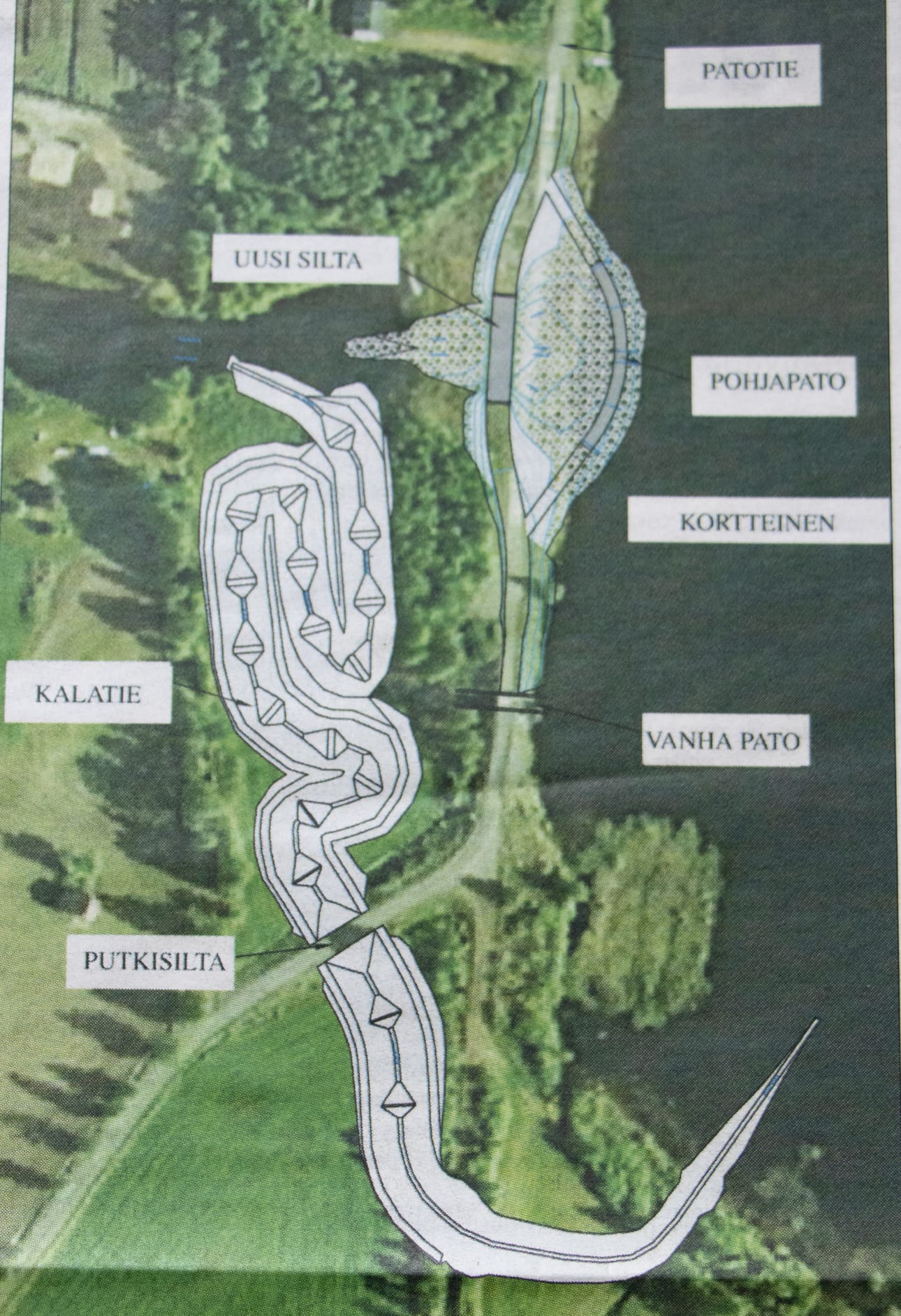 Vuonna 2012 tehty pohjapato-kalaporras-siltasuunnitelma oli jo valmiina toteutukseen, kunnes kesän ja tulevien talvien suurtulvat muuttivat suunnitelmia.