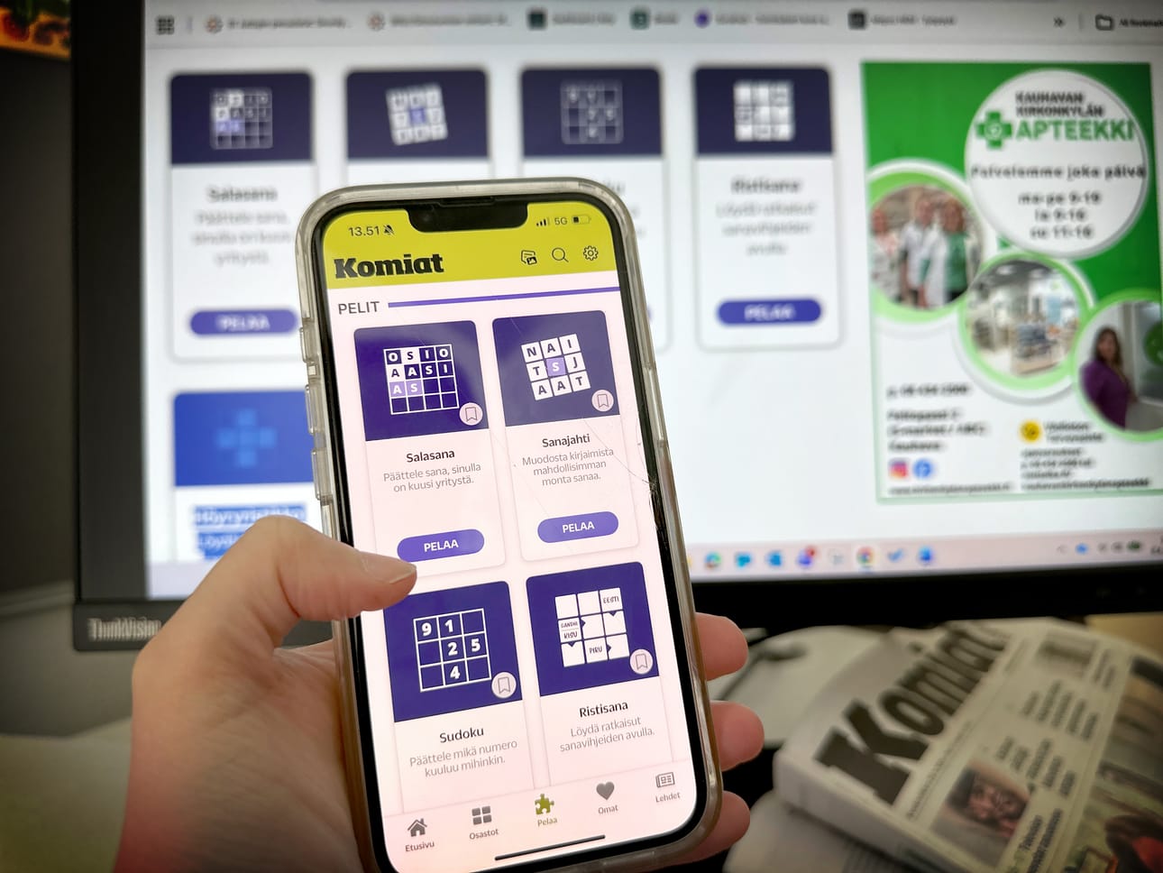 Komiat-lehden sovelluksessa ja verkossa on pelattavana kaikkiaan seitsemän erilaista digitaalista peliä.