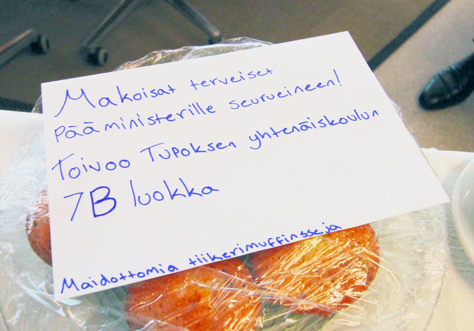 7B-luokka leipoi pääministerille herkulliset terveiset.