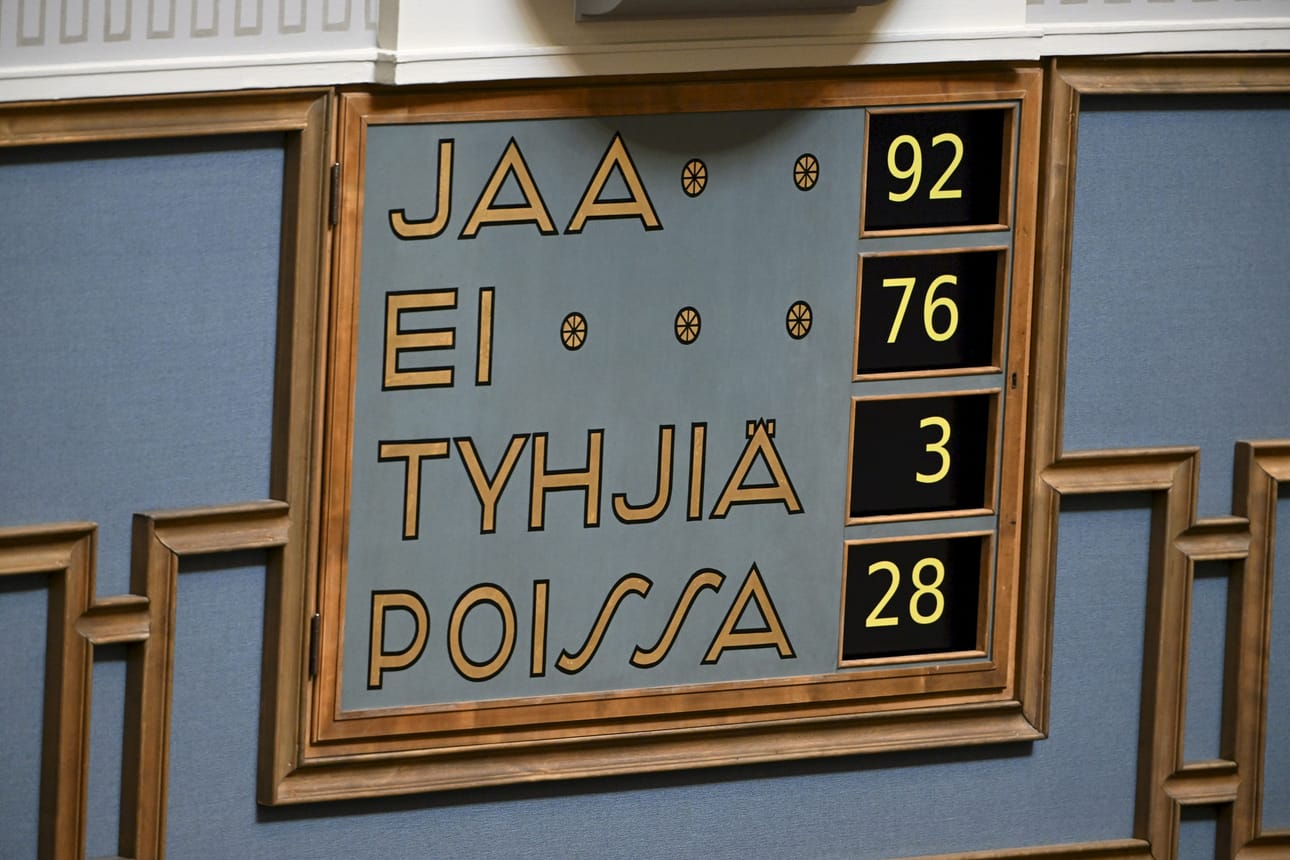 Hallituspuolueiden kansanedustajista RKP:n Eva Biaudet ja kokoomuksen Pihla Keto-Huovinen äänestivät tyhjää. LEHTIKUVA / Mikko Stig