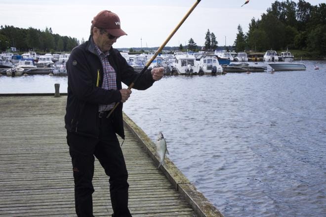 Vaasan urheilukalastajien Kari Helander on kokenut kalamies, joka nauttii onkimisesta. Vaasan Kalarannan L-laiturilta saaliiksi tuli särki, kiiski ja lahna. KUVAT: JENNY MÄKINEN