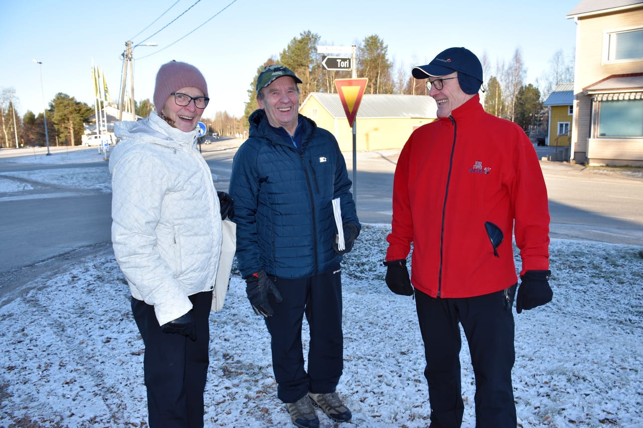 Elvi Mäntyjärvi, Pentti Määttä ja Olavi Petäjäjärvi (oik.) toivovat tehtyjen suunnitelmien myös toteutuvan, että kyläkuva saataisiin kauniiksi.