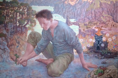 Näyttelyarvio: Vasili Reskalenkon maalauksista muodostuu omaelämäkerrallinen muistojen kudelma – näkymät lapsuuden kotipihalta Ukrainasta pysäyttävät