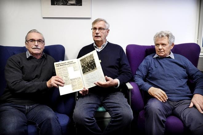 Raimo Rajala (vas.), Unto Autio ja Juhani Ristilä muistelivat 50 vuoden takaista nousua pääsarjaan. KUVA: JOUKO HÄNNINEN