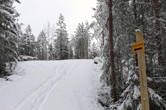 Kyltit ohjaavat uuteen liikuntakohteeseen, jossa voi juosta hien pintaan helposti. Ylhäällä on huilaamiseen sopiva aukio kivipöytineen ja pöllijakkaroineen. KUVAT: ANU NAHKALA