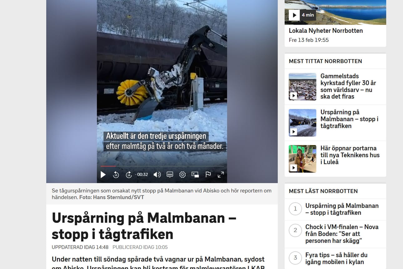 SVT:n videolla näkyy junanvaunujen suistumispaikka. Tämänhetkisen tiedon mukaan noin 25 ratapölkkyä pitää vaihtaa.