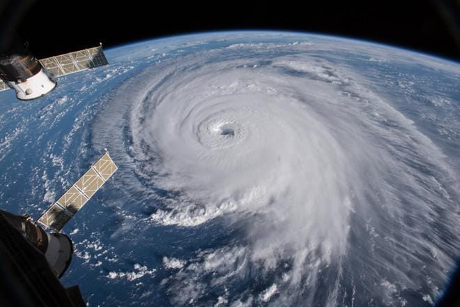 Nasa välitti kuvan hurrikaani Florencesta, joka näytti tällaiselta Kansainväliseltä avaruusasemalta katsottuna keskiviikkona. KUVA: NASA HANDOUT