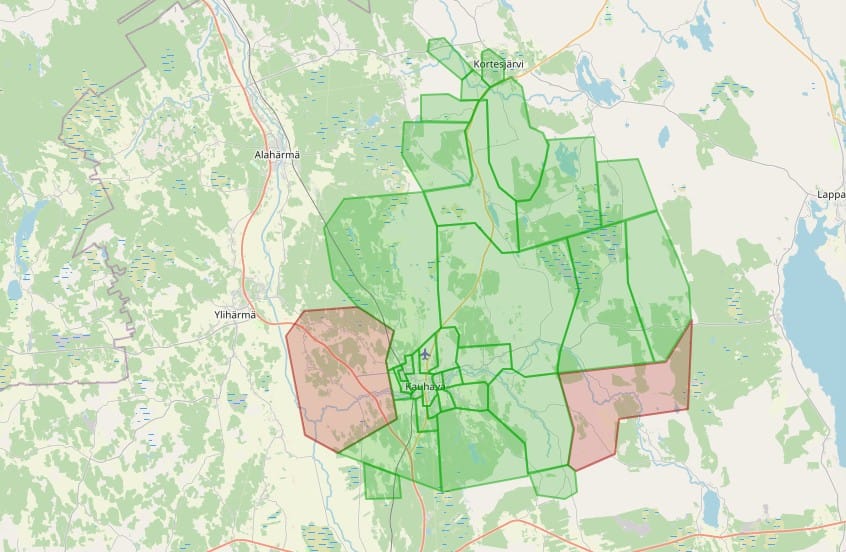Jylhän Sähköosuuskunnan häiriökartta tänään päivällä.