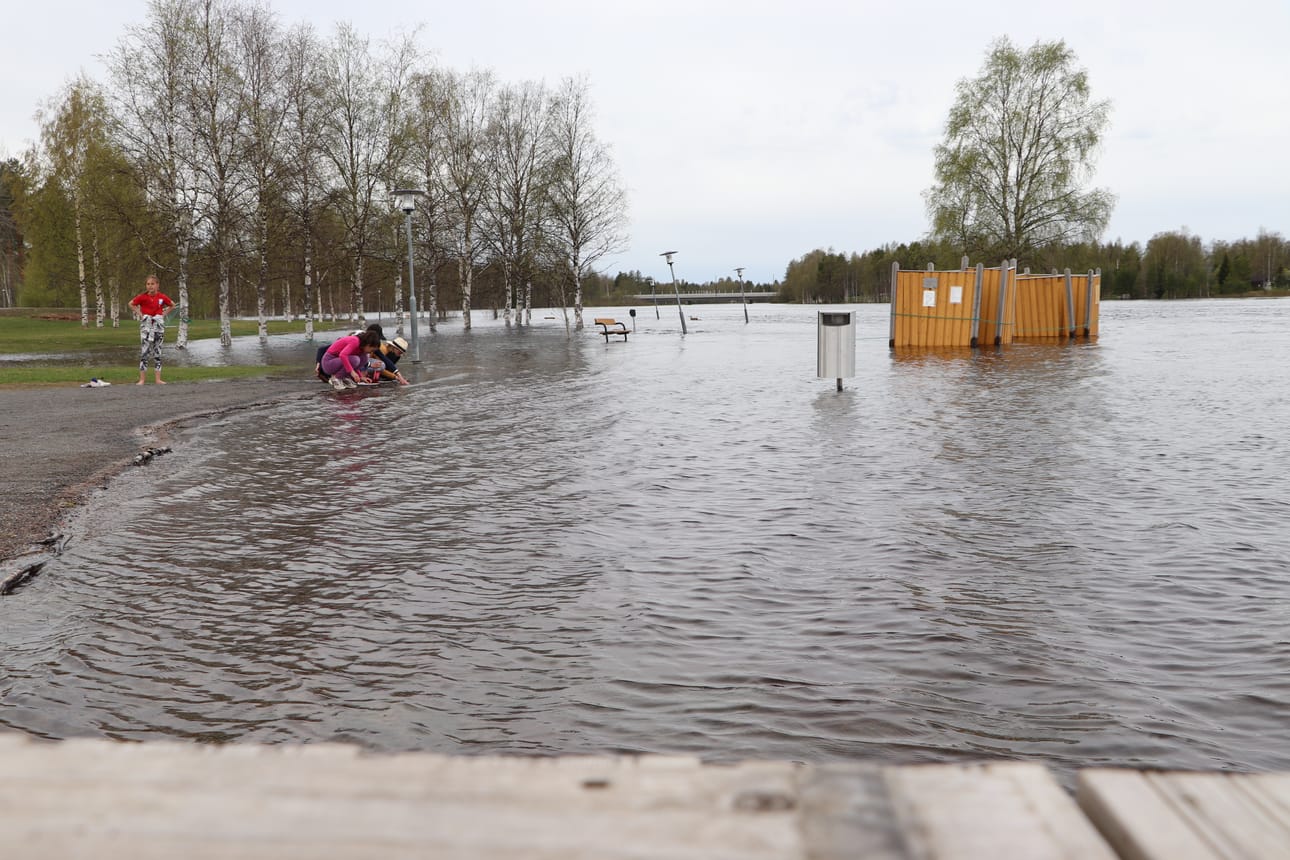 Rajamaan rannassa rantareitti jäi veden alle ja uimakopit jouduttiin kiinnittämään puihin. Hirsikampuksen 5 A luokka pääsi käymään rannassa.