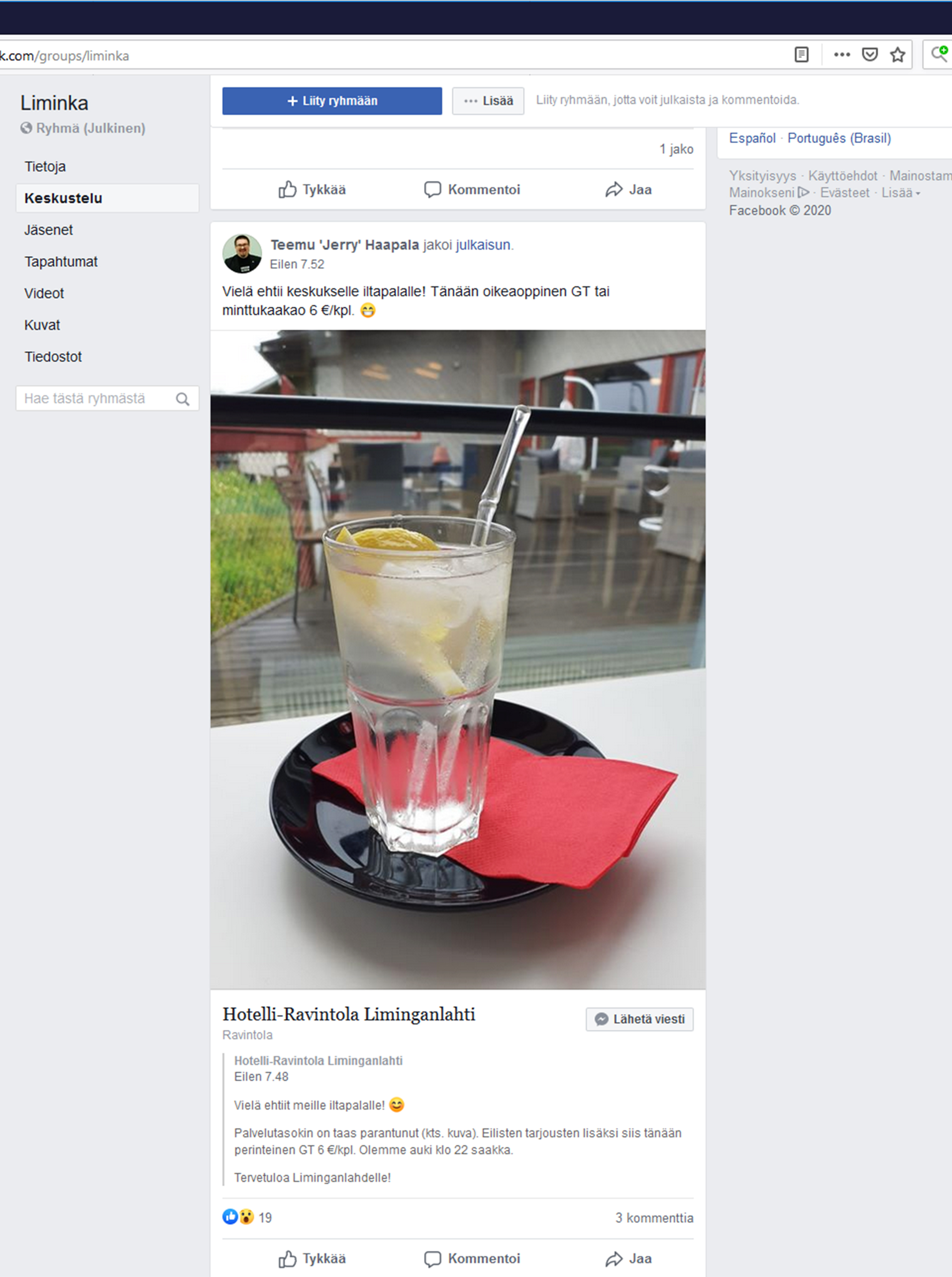 Miksi Limingan kunnan elinkeinopäällikkö ja Hotelli-Ravintola Liminganlahden toimitusjohtaja mainosti viinaa Facebookissa?