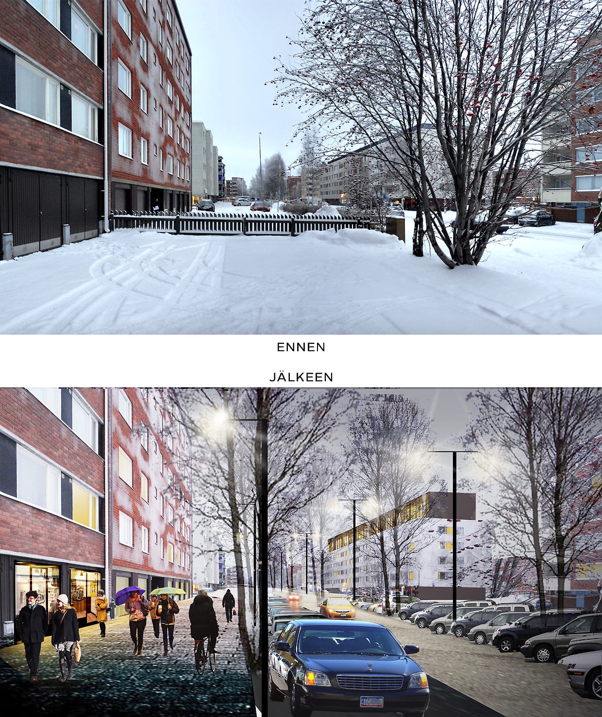 Arkkitehdit ehdottavat, että Isokadun katutila Heinäpäässä järjestellään uusiksi. Yläpuolella tämän hetkinen katukuva.