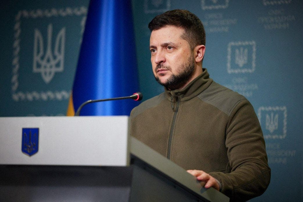 Presidentti Zelenskyi kannustaa laajoihin mielenosoituksiin. Lehtikuva/AFP