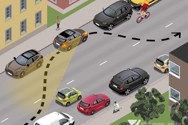 Lumivalli, liukas alusta ja tulosuunnassa takana kaartuva katu vaikeuttavat palaamista kadulle, jos auto on pysäköity kadun vasempaan reunaan keula "väärään suuntaan". Kuljettaja joutuu kääntämään päätään toden teolla nähdäkseen taakse. KUVA: Kari Pitkänen