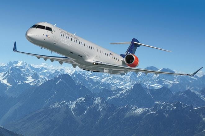 Vaaratilanteeseen joutunut kone oli tyypiltään Bombardier CRJ900, kanadalainen lyhyiden matkojen suihkukone. KUVA: Bombardier