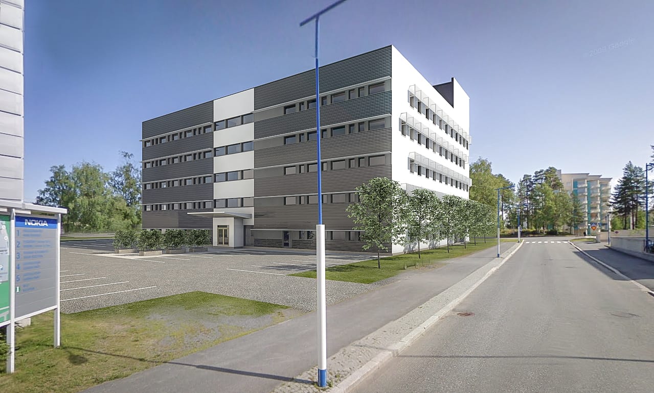 Rakennusliike Laptin havainnekuva suunnitellusta toimistotalosta Oulun Peltolassa.
