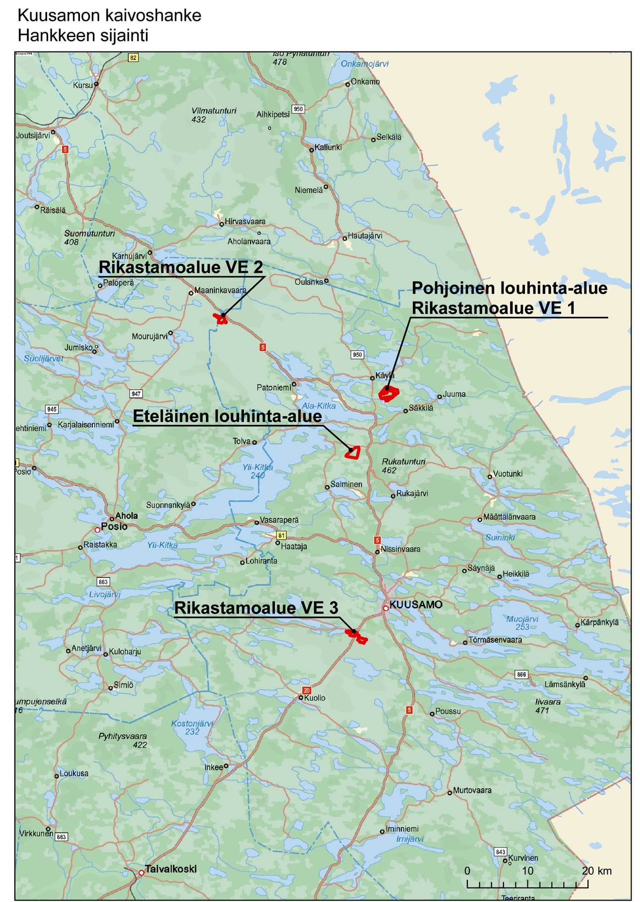 Kuusamon kaivoshankkeen sijainti.