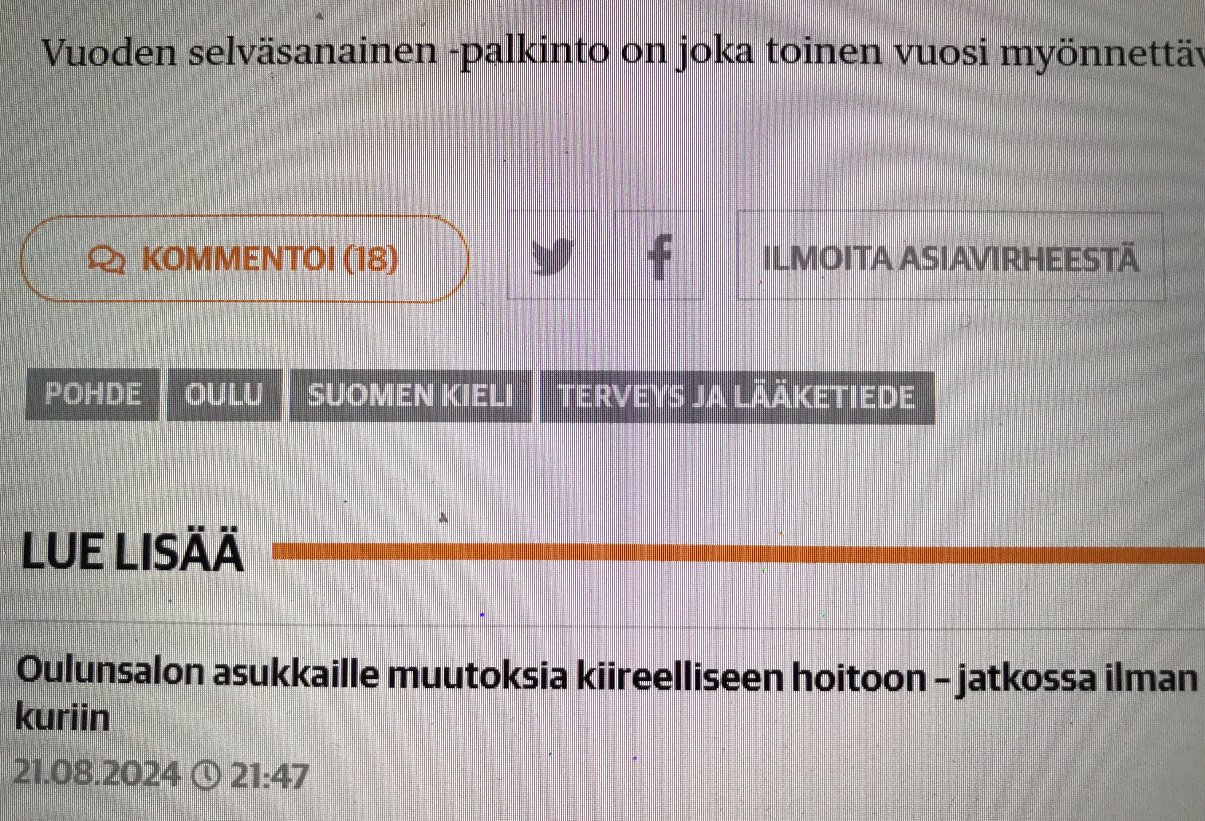 Kalevan verkkojuttujen loppuun on lisätty Ilmoita asiavirheestä -nappi, jota klikkaamalla voi lähettää toimitukselle tiedon asiavirheestä. Korjauspyynnön voi lähettää myös suoraan sähköpostilla oikaisu@kaleva.fi
