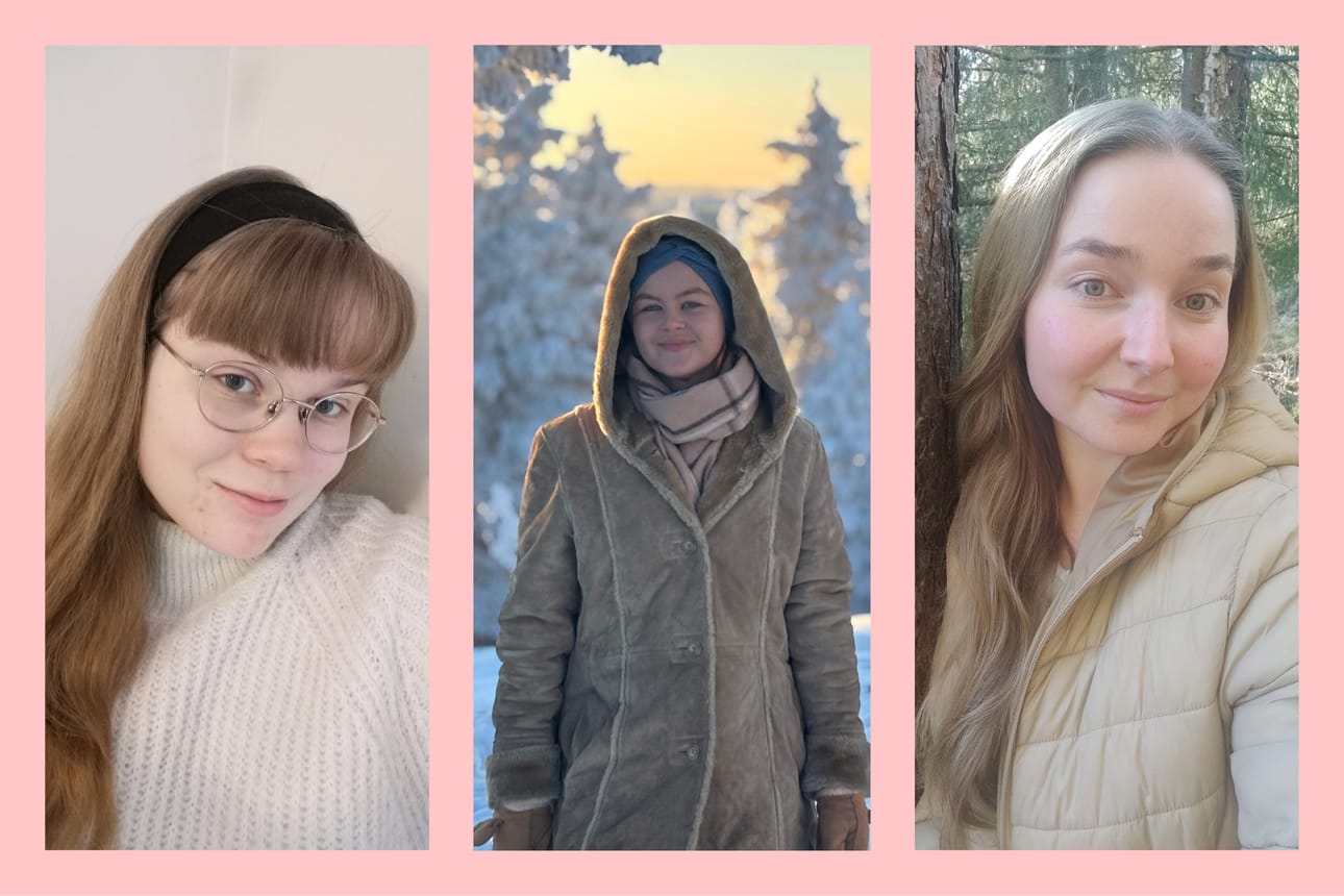 Lyydia Virrankoski (vas.), Rebekka Hedman (keskellä) ja Emilia Heikkilä kokevat perinteiset sukupuoliroolit miellyttävinä.