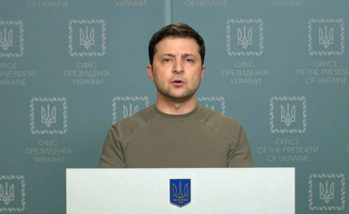 Ukrainan presidentti Volodymyr Zelenskyi presidentti lehdistötilaisuudessa. LEHTIKUVA / AFP