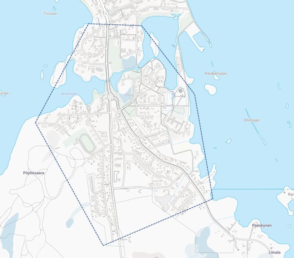 Valokuituverkon alustava aluerajaus näkyy kartalla.