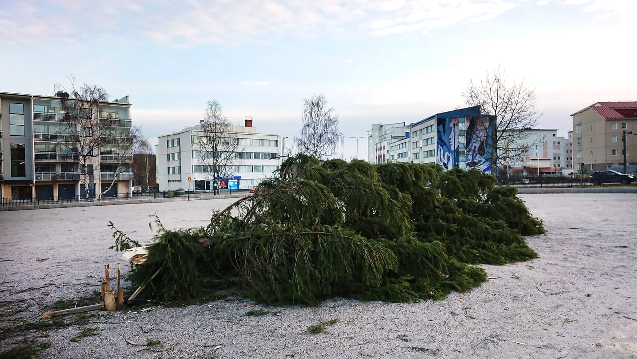Vanhalle torille pystytetty kuusi katkesi kovassa tuulessa lauantain ja sunnuntain välisenä yönä. Torin halki kulkevan kävelytien varrella seisova kuusi kaatui kentän suuntaan.