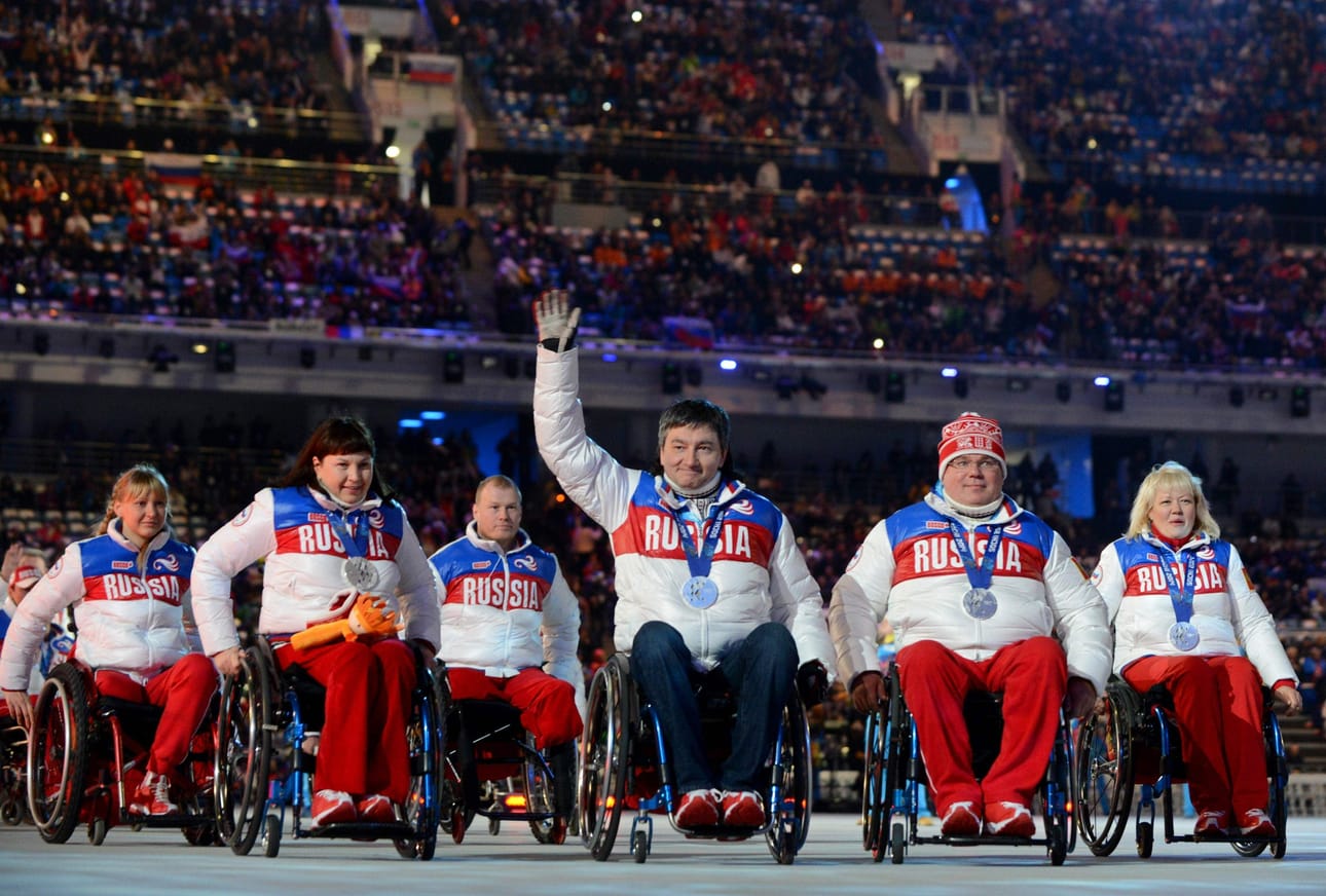 Venäjän delegaatio paralympialaisissa Sotshissa vuonna 2014. LEHTIKUVA / AFP