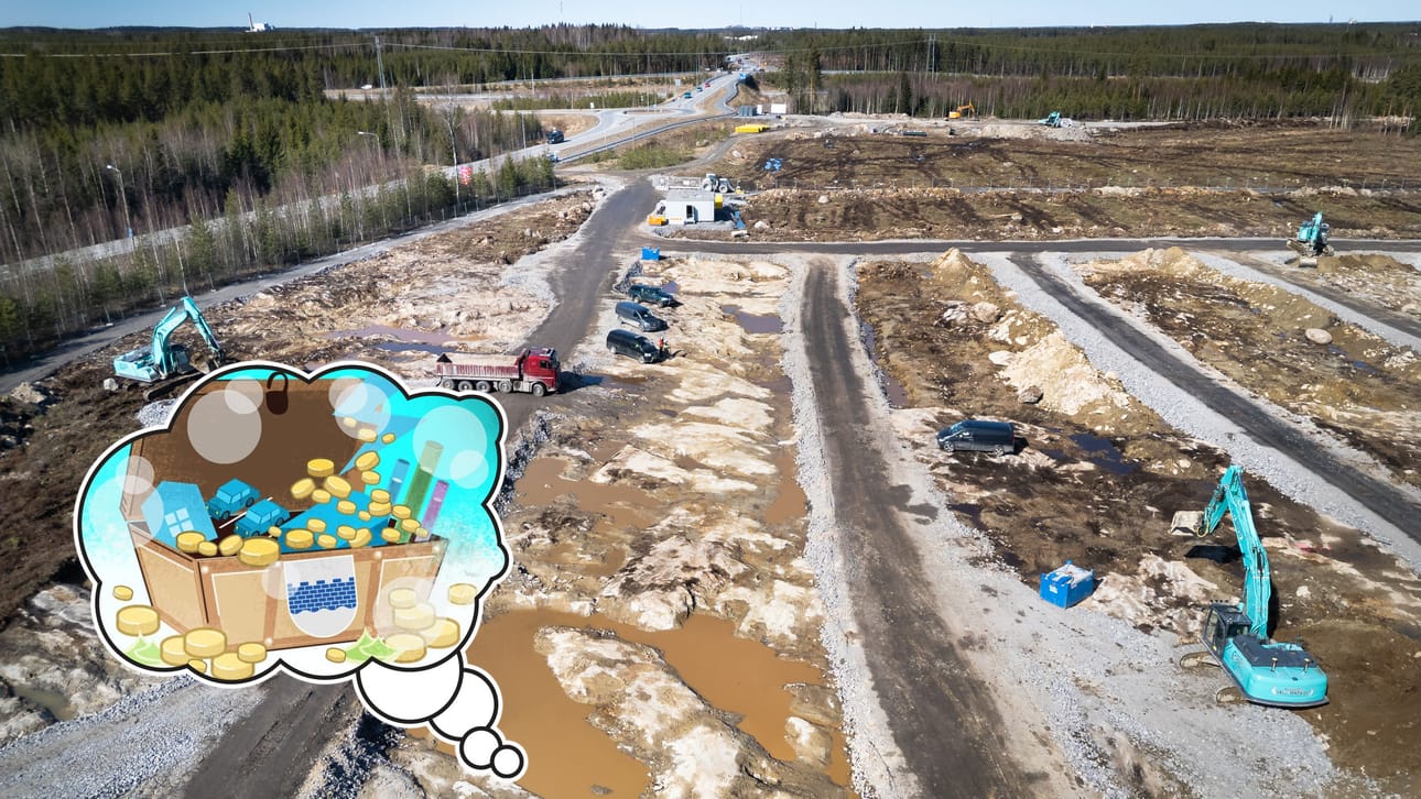 Datakeskuksen tonttikauppa sai kaivinkoneet kaivamaan urakalla maata. Kaupat eivät tuoneet vielä vastaan kultaista kirstua.