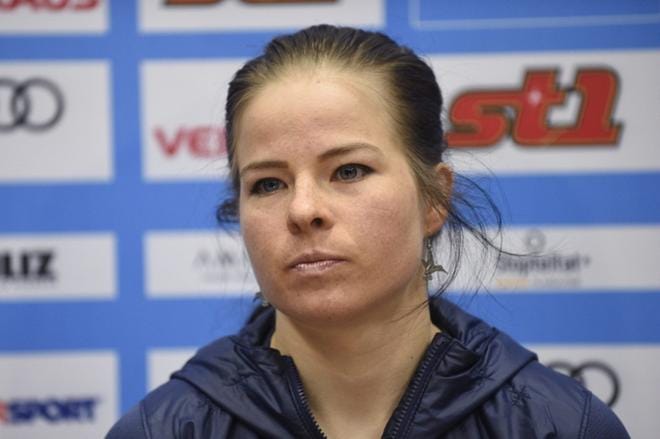 Krista Pärmäkoski viilettää tänään Suomen ankkurina viestissä. KUVA: LEHTIKUVA / MARTTI KAINULAINEN
