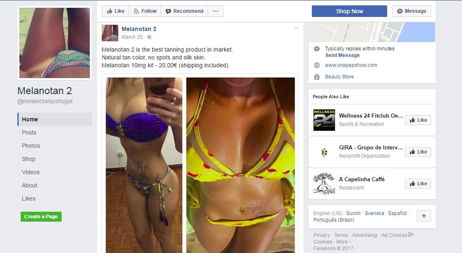 Facebookista tehty kuvakaappaus osoittaa, että Suomessa laitonta ja riskialttiiksi todettua rusketushormonia kaupataan netissä avoimesti nuorille. 