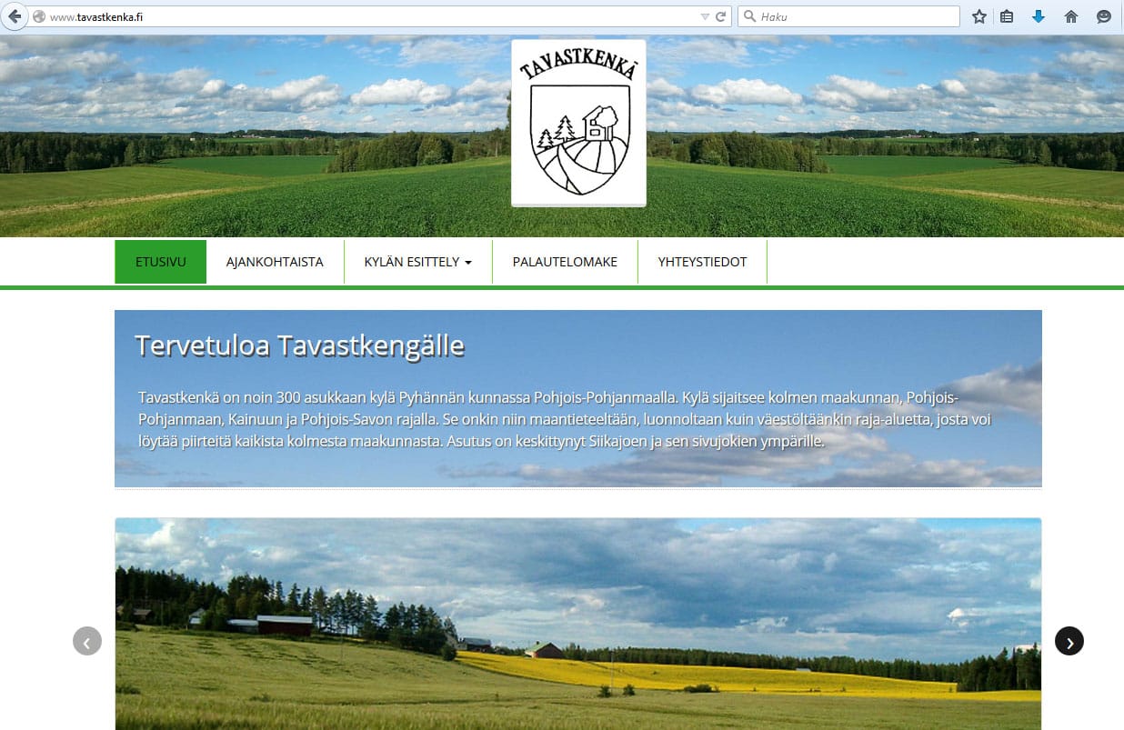 Tavastkengän kylän uusien kotisivujen ilme on selkeä. Käytettävyys on parantunut sivujen päivittämisen myötä. KUVA TAVASTKENKA.FI