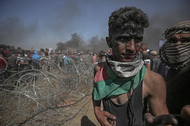 Palestiinalaiset ovat protestoineet Gazan ja Israelin rajalla jo seitsemän viikkoa. KUVA: MOHAMMED SABER/EPA