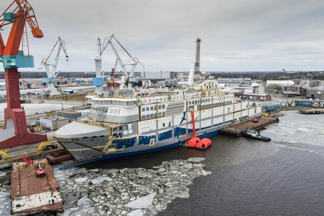 Tänä keväänä valmistuva Aurora Botnia tulee liikennöimään reittiä Vaasan ja Uumajan välillä. KUVA: WASALINE