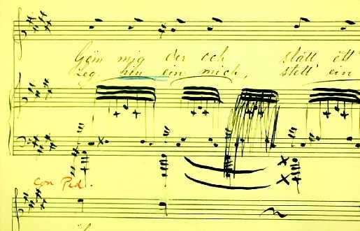 Löytyneitä Sibelius-nuotteja. Oululaisessa pankkiholvissa säilytetyt käsikirjoitukset ovat lauluista Flickan kom ifrån sin älsklings möte (Aino Sibeliuksen puhtaaksi kirjoittama, kuvassa), Var det en dröm, Vilse ja Våren flyktar hastigt.