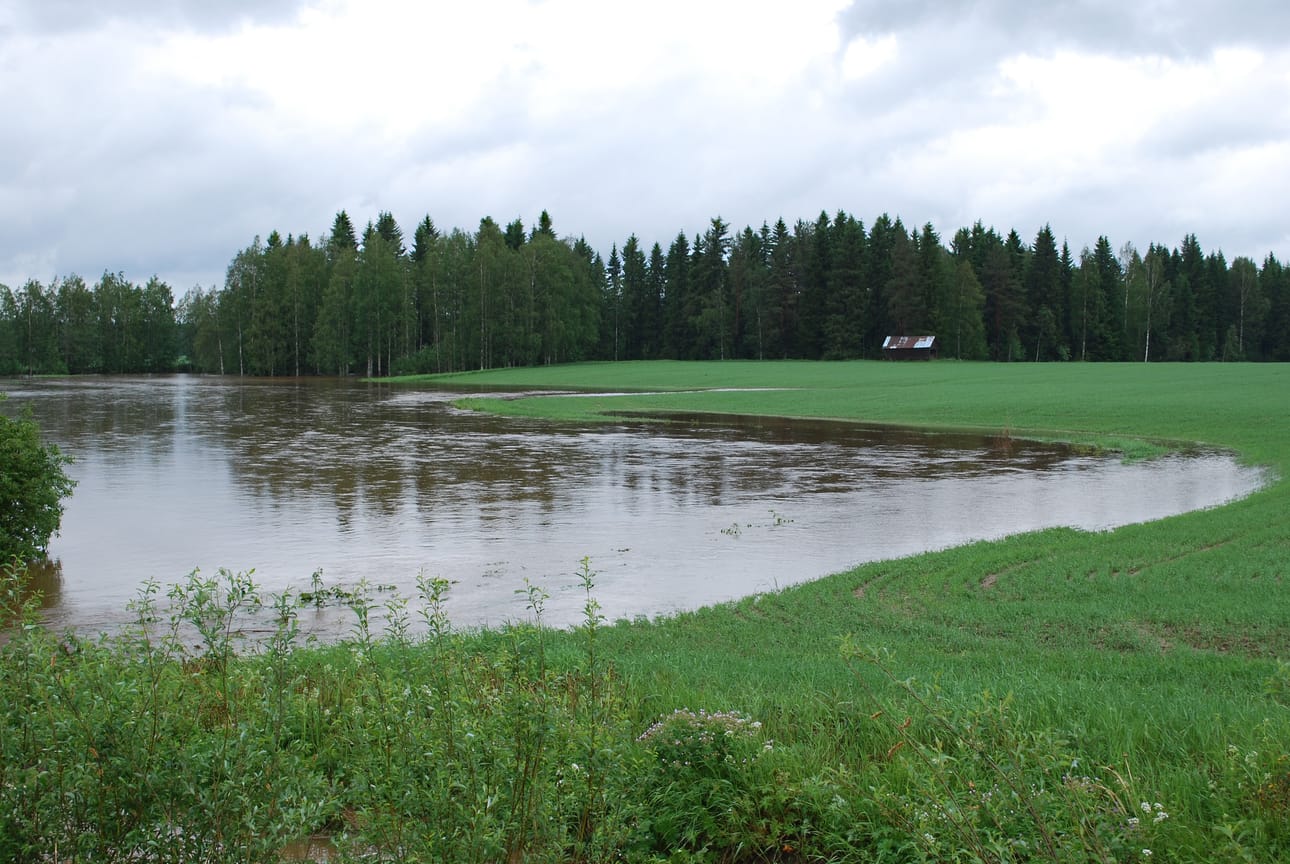 Matkanivantien varressa olevat pellot ovat muuttuneet järviksi.