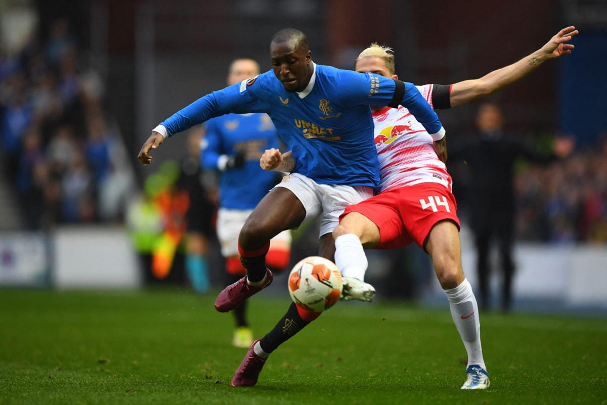 Suomen maajoukkueen keskikenttäpelaaja Glen Kamara vei Rangersin 2–0-johtoon 24. minuutilla. LEHTIKUVA / AFP