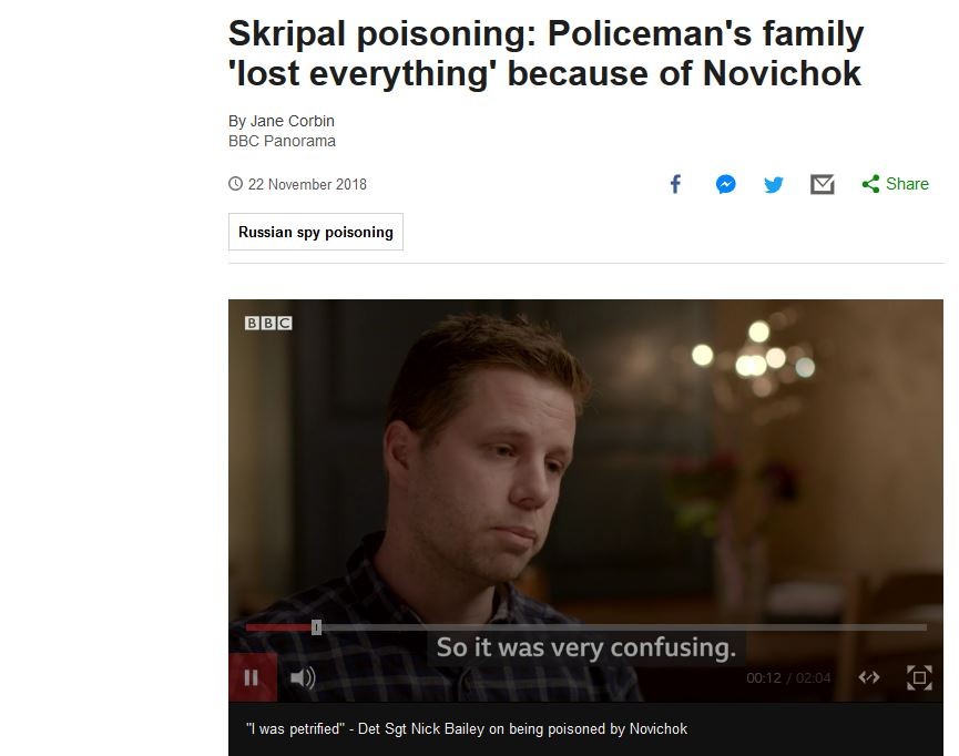 Englantilaispoliisi Nick Bailey kertoo BBC:n haastattelussa, kuinka peloissaan hän oli myrkytyksen jälkeen.