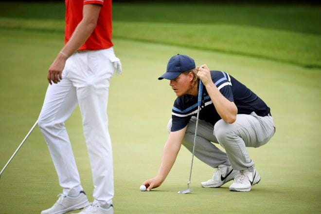 Sami Välimäki pelasi torstaina olympiagolfissa 70 lyönnin kierroksen (-1) ja on seitsemän lyönnin päässä kärjestä. Kuva: Antti Aimo-Koivisto / Lehtikuva