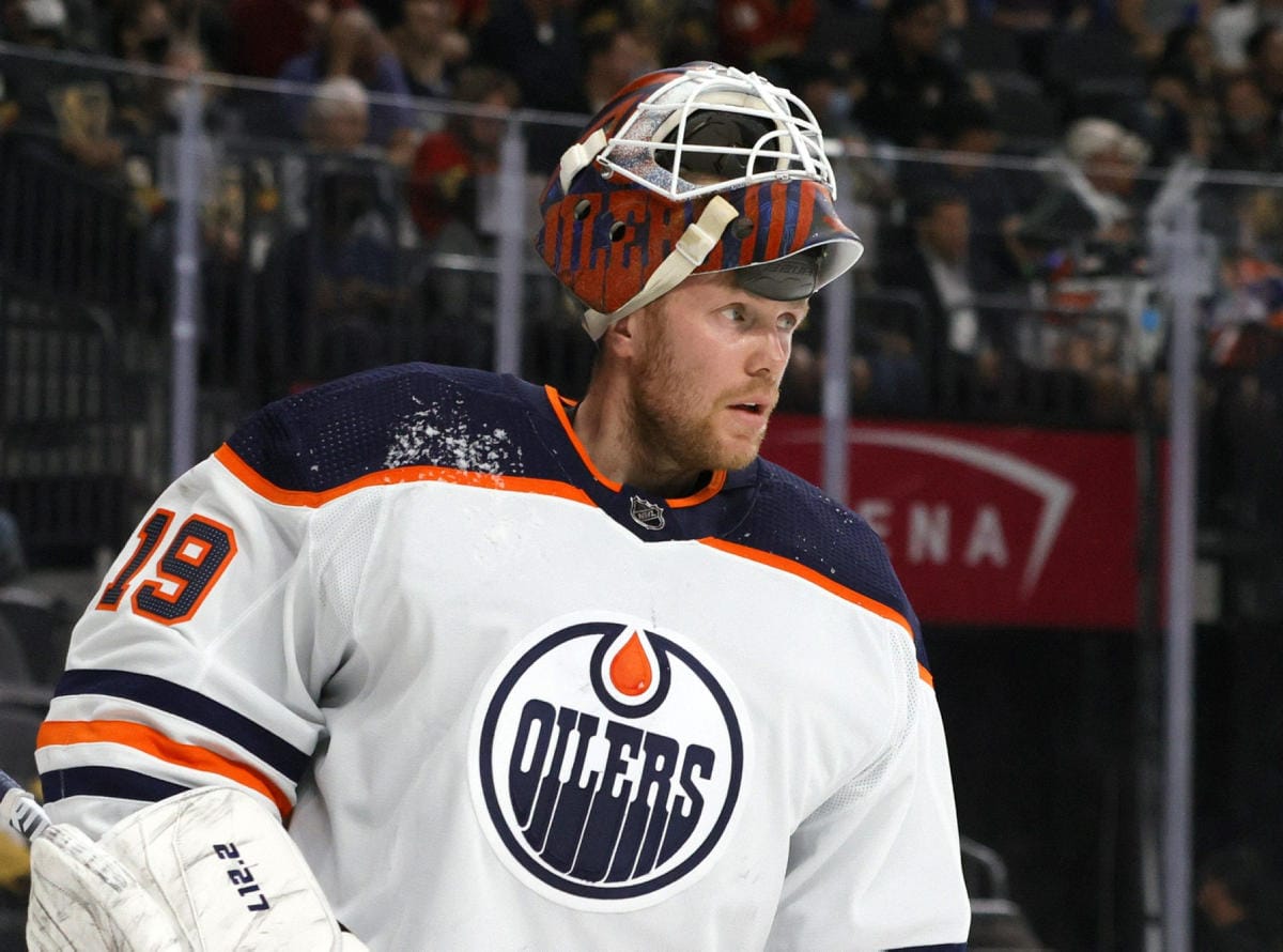 Edmontonin maalilla suomalaisvahti Mikko Koskinen torjui 22 kertaa. Arkistokuva. LEHTIKUVA / AFP