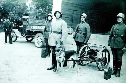 Kuularuiskun paras ystävä. Sotakoirakoulutus alkoi suojeluskunnissa vuonna 1920 ja puolustuslaitoksessa kuusi vuotta myöhemmin. Hämeenlinnan suojeluskunnan 23 kilon painoiset konekiväärirattaat oli kehitellyt eläinlääkäri Johan Brüning. Talvella koira veti konekivääriä Ahkiossa.