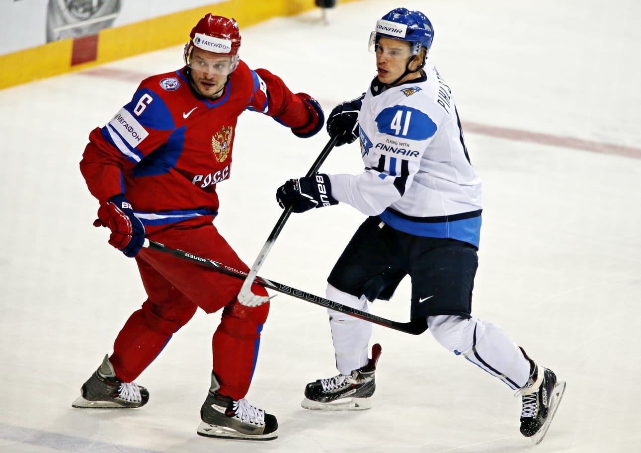 Venäjän ja Suomen maajoukkueiden historiaan mahtuu monenlaisia tilanteita. Kuva Helsingin MM-kisoista vuodelta 2013.