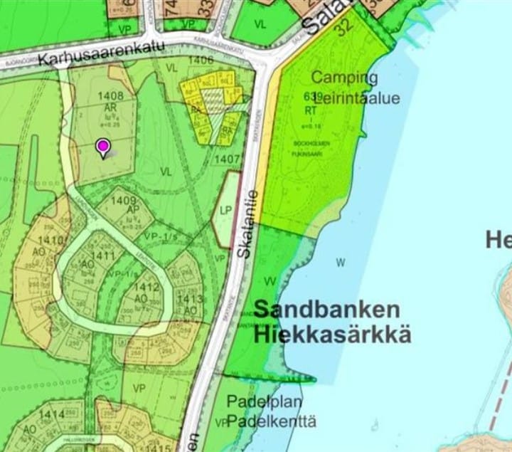 Violetti täplä osoittaa, mistä vuokrataloyhtiö aikoo varata rivitalotontin.