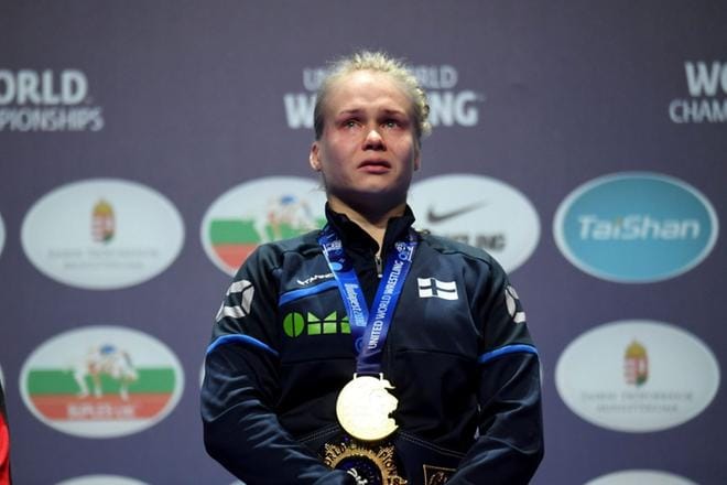 Petra Olli oli itseoikeutetusti vuoden 2018 paras painija. Olli voitti viime vuonna sekä EM- että MM-kultaa. Kuva: Lehtikuva / AFP